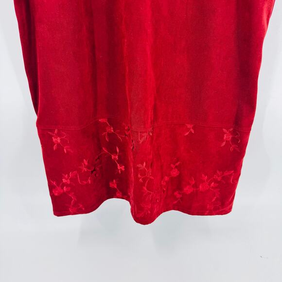 Vintage Petite Casuals Burgundy Faux Suede Embroidered Midi Dress PL Equestrian - Picture 5 of 11